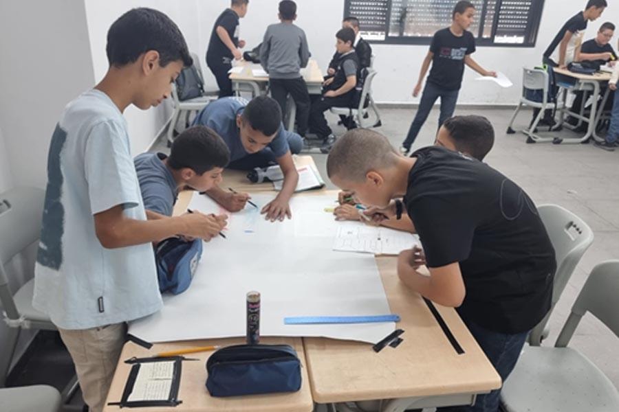 Students collaborating on a classroom project
